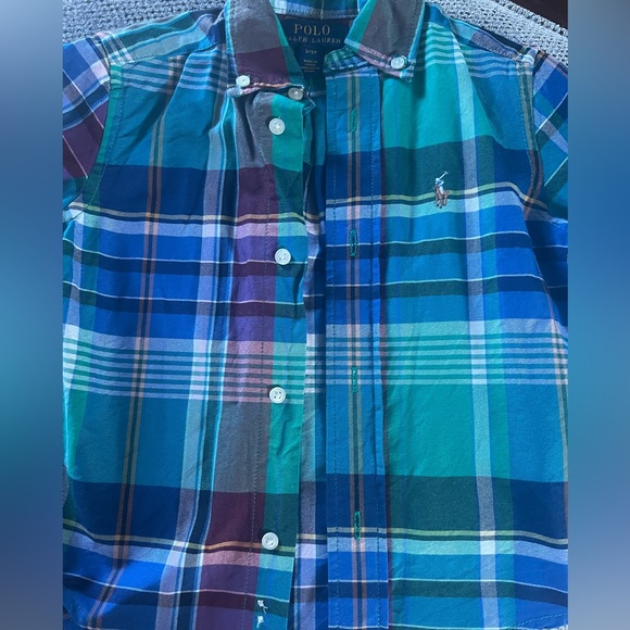 Toddler boy size 2t long sleeve button down  polo shirt multi color. Gently worn - Picture 8 of 9
